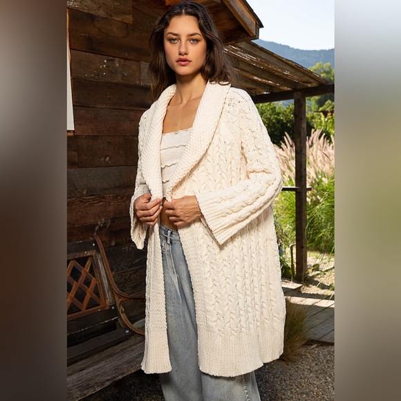 #288 New! Pol Long Soft Cozy Cardigan Sweater Coat with Crochet Patch - Picture 3 of 4